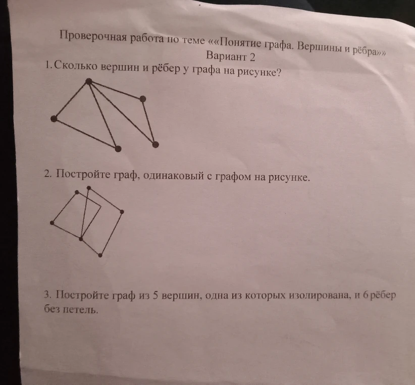 Проверочная работа по теме «Понятие графа. Вершины и рёбра»