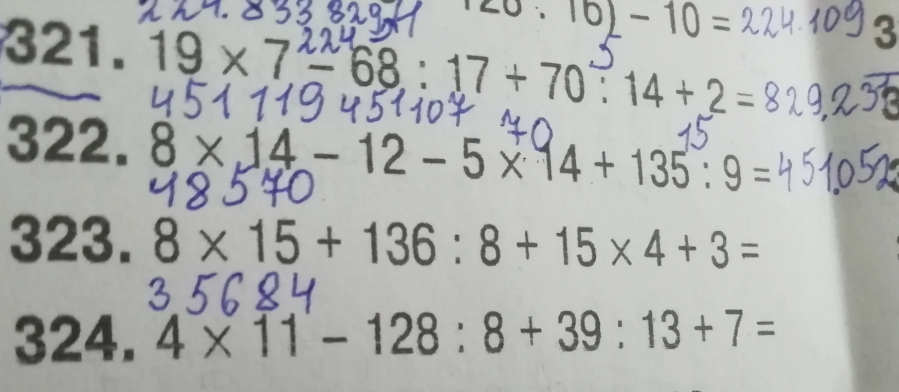 321. 19 * 7 - 68 : 17 + 70 : 14 + 2 =