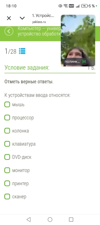 Отметь верные ответы. К устройствам ввода относятся: