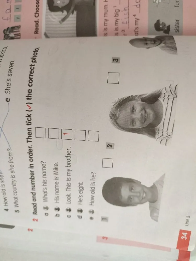 Read and number in order. Then tick (✓) the correct photo.