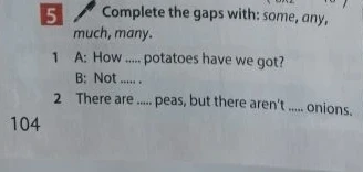 Complete the gaps with: some, any, much, many.