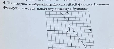 4. На рисунке изображён график линейной функции. Напишите формулу, которая задаёт эту линейную функцию.