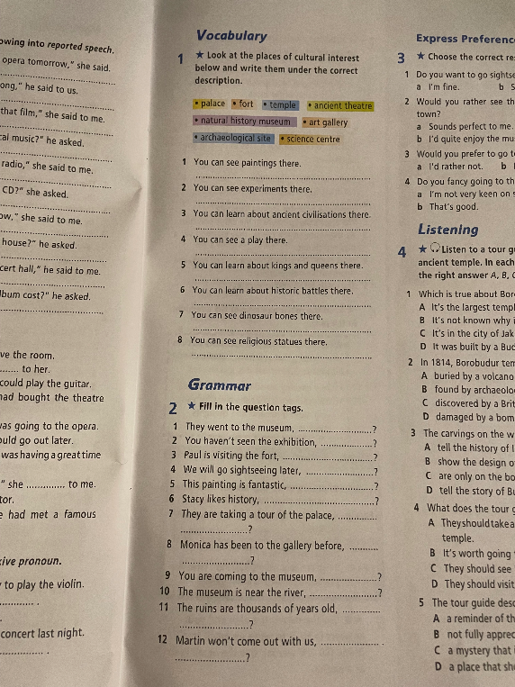 Look at the places of cultural interest below and write them under the correct description.