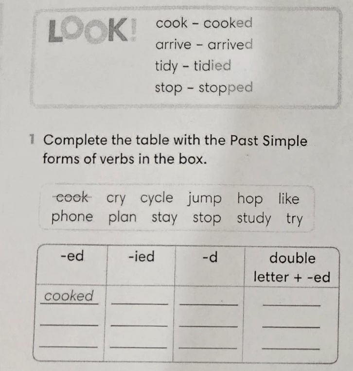 Complete the table with the Past Simple forms of verbs in the box.