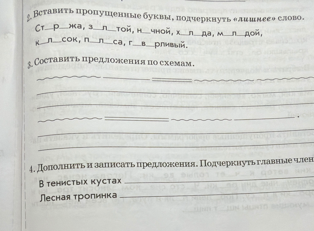2. Вставить пропущенные буквы, подчеркнуть «лишнее» слово.
