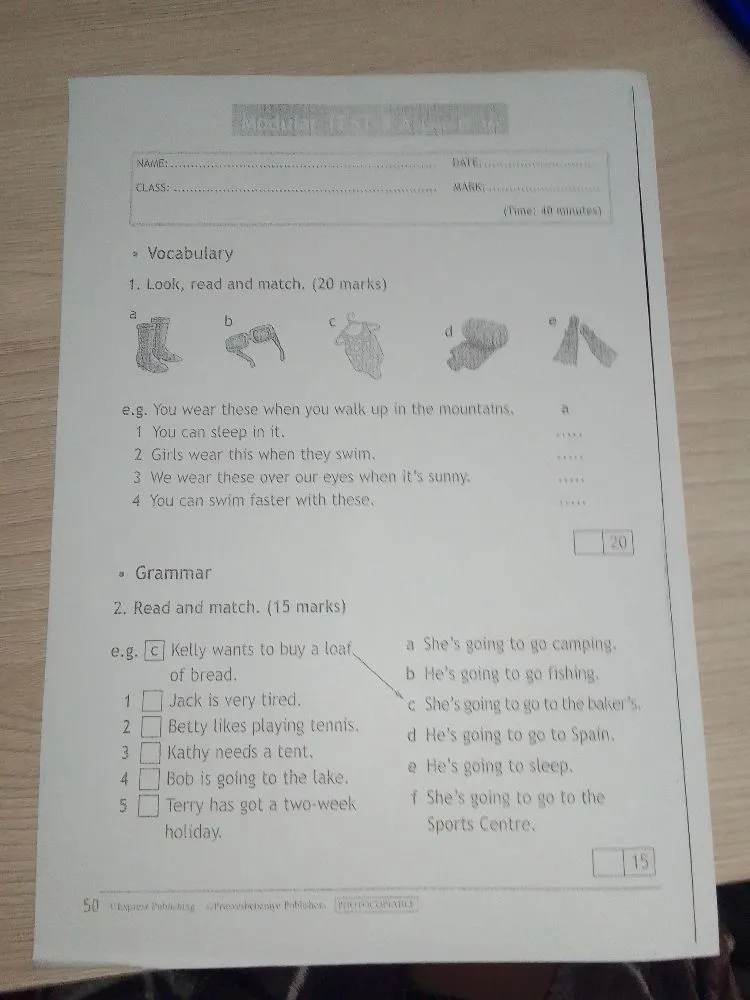Look, read and match. (20 marks)
