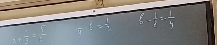 x + 1/3 = 5/6, 1/9 b = 1/3, b - 1/8 = 1/4