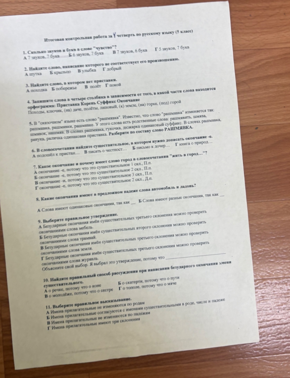 Итоговая контрольная работа за IV четверть по русскому языку (5 класс)
