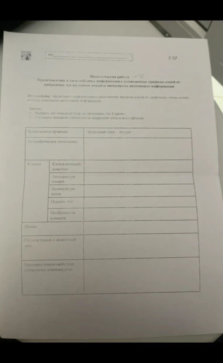 Практическая работа №16. Представление в виде таблицы информации о компонентах природы одной из природных зон на основе анализа нескольких источников информации