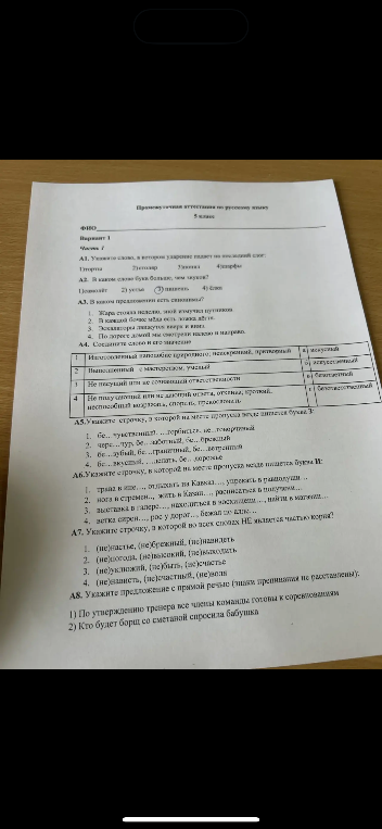 Промежуточная аттестация по русскому языку 5 класс А1. Укажите слово, в котором ударение падает на последний слог: