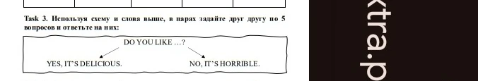 Task 3. Используя схему и слова выше, в парах задайте друг другу по 5 вопросов и ответьте на них: