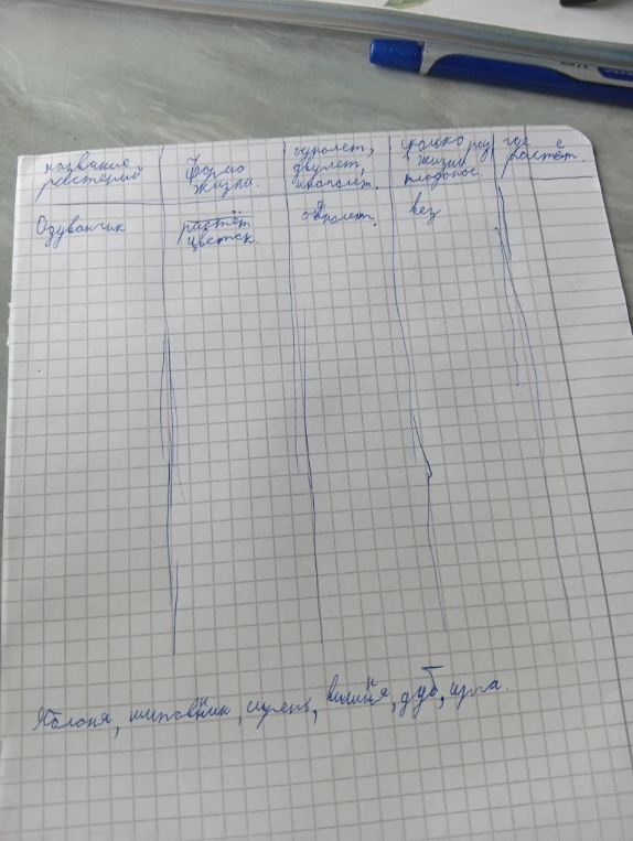 Заполни таблицу: яблоня, шиповник, сирень, вишня, дуб, липа.
