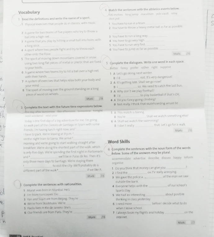 Read the definitions and write the name of a sport.