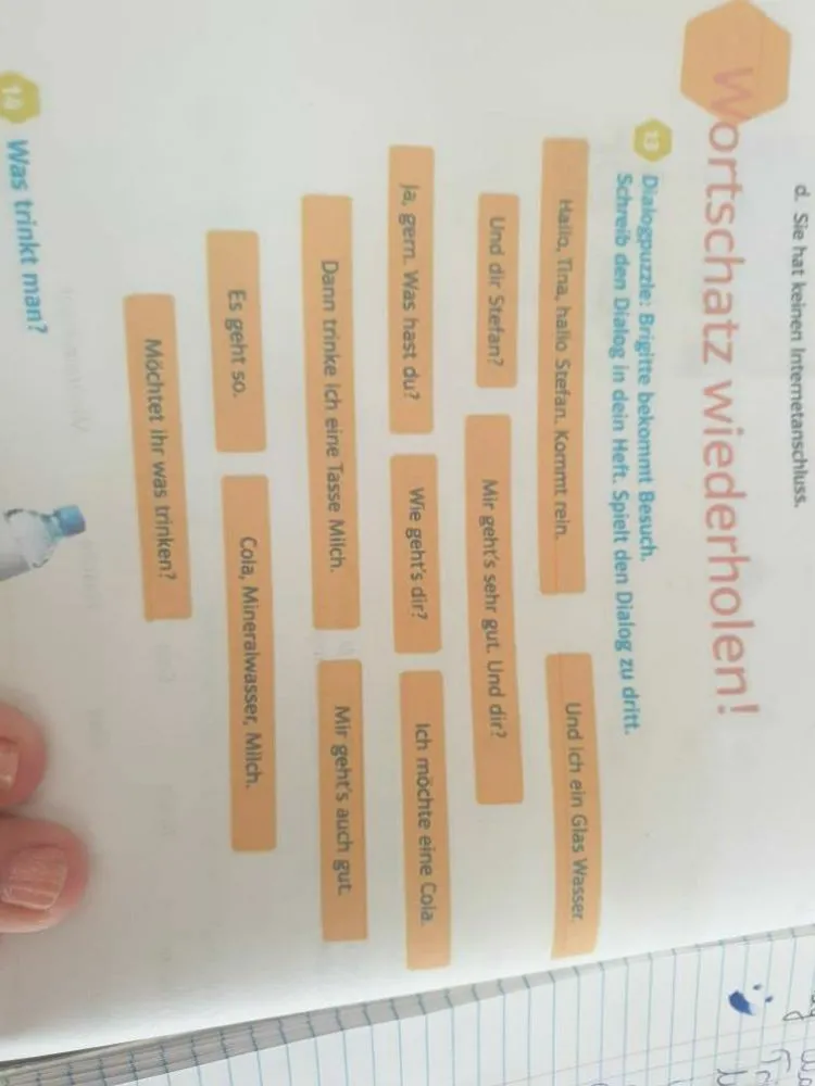 Dialogpuzzle: Brigitte bekommt Besuch. Schreib den Dialog in dein Heft.