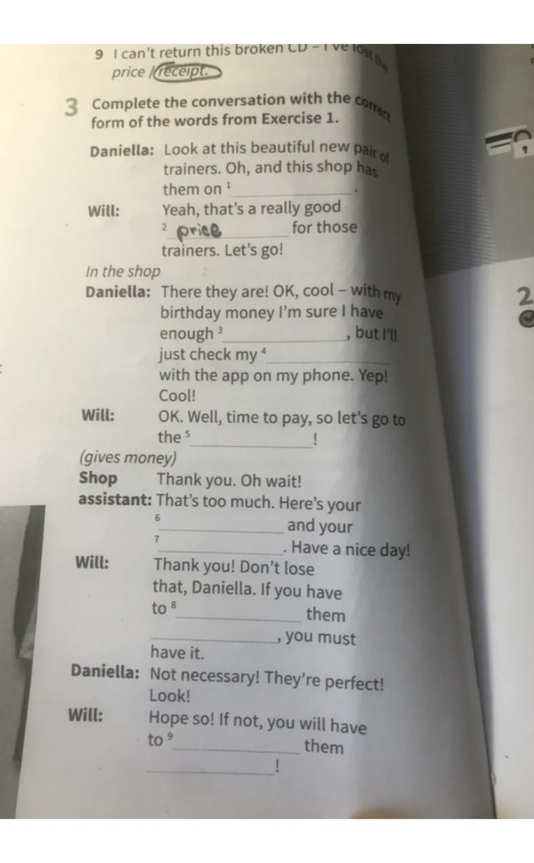 Complete the conversation with the correct form of the words from Exercise 1.
