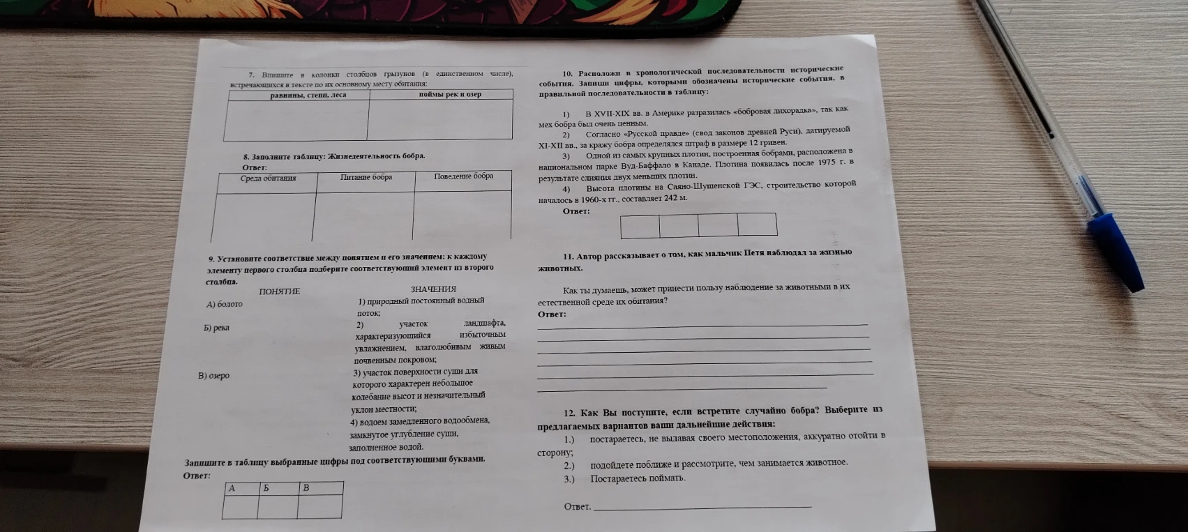 7. Впишите в колонки столбцов грызунов (в единственном числе), встречающихся в тексте по их основному месту обитания:
