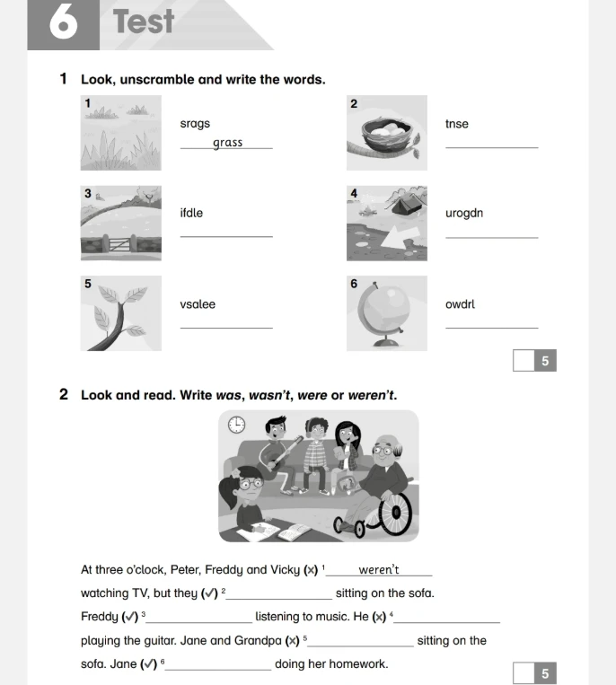 Look, unscramble and write the words.
