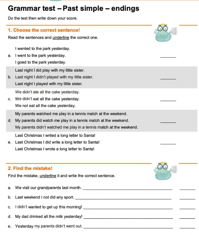 Grammar test - Past simple - endings. Do the test then write down your score.