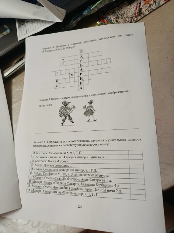 Задание 4. Впишите в клеточки кроссворда действующих лиц оперы В. Моцарта «Свадьба Фигаро»: