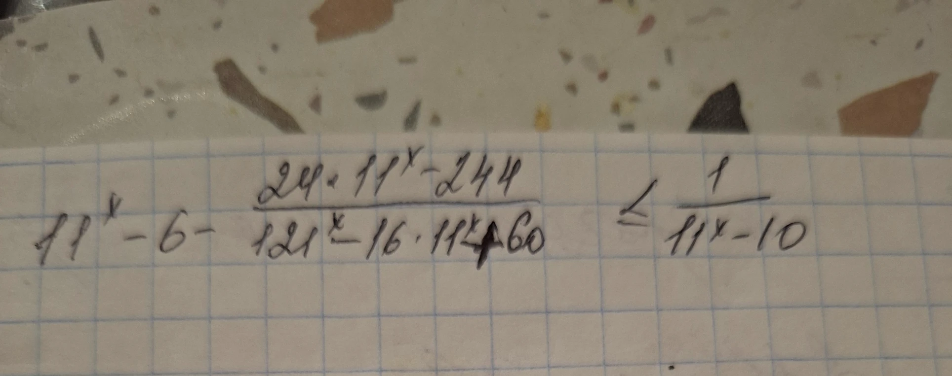11^x - 6 - (24 * 11^x - 244) / (121^x - 16 * 11^x + 60) <= 1 / (11^x - 10)