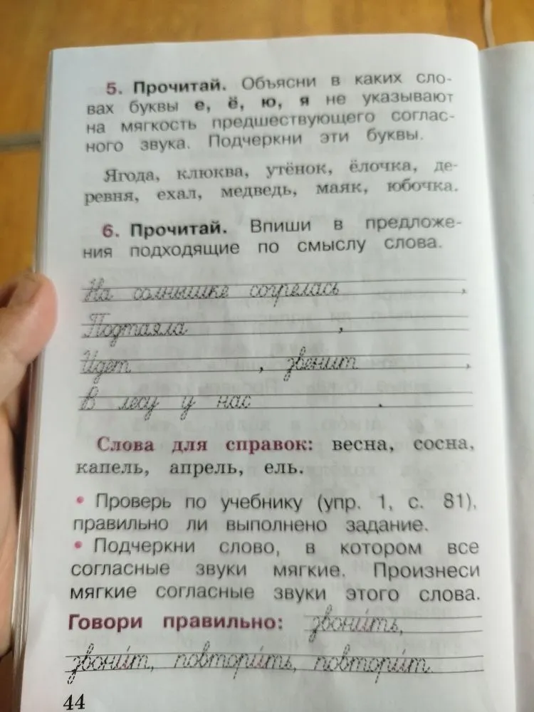 Прочитай. Объясни в каких словах буквы е, ё, ю, я не указывают на мягкость предшествующего согласного звука.