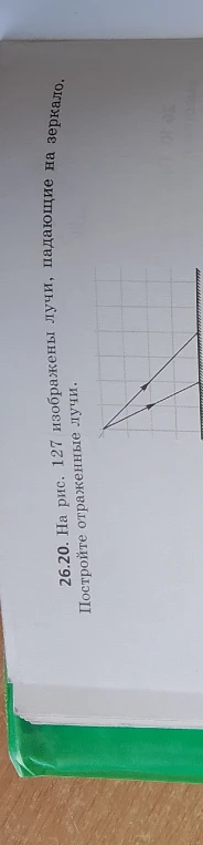 26.20. На рис. 127 изображены лучи, падающие на зеркало. Постройте отраженные лучи.