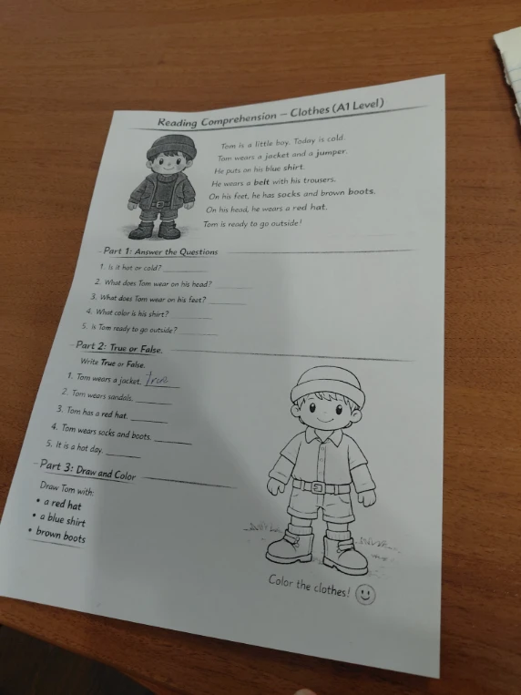 Reading Comprehension - Clothes (A1 Level) 1. Is it hot or cold?