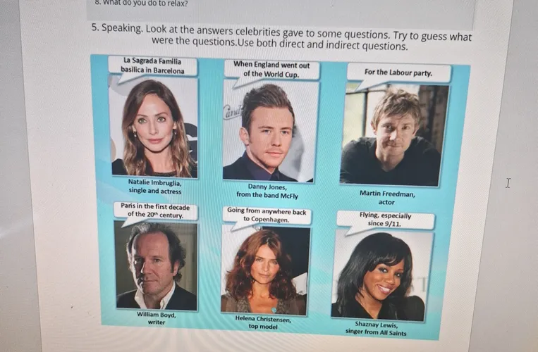 5. Speaking. Look at the answers celebrities gave to some questions. Try to guess what were the questions.Use both direct and indirect questions.