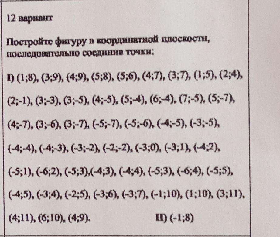 12 вариант. Постройте фигуру в координатной плоскости, последовательно соединив точки: