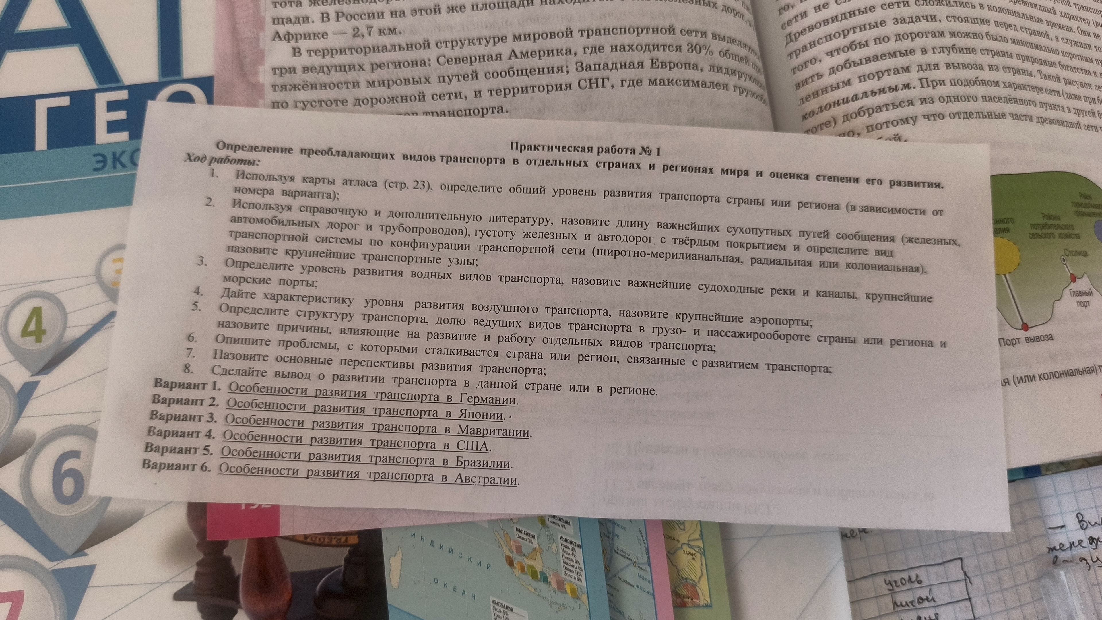 Практическая работа № 1 Определение преобладающих видов транспорта в отдельных странах и регионах мира и оценка степени его развития.