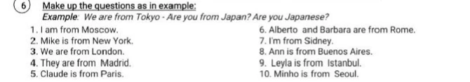 Make up the questions as in example: