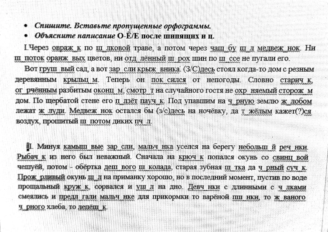 Спишите. Вставьте пропущенные орфограммы. Объясните написание О-Ё/Е после шипящих и ц.