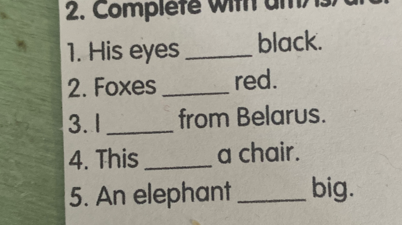 2. Complete with am/is/are.