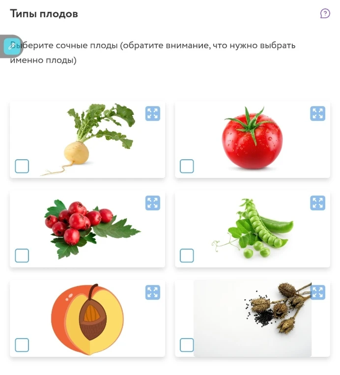Выберите сочные плоды (обратите внимание, что нужно выбрать именно плоды)