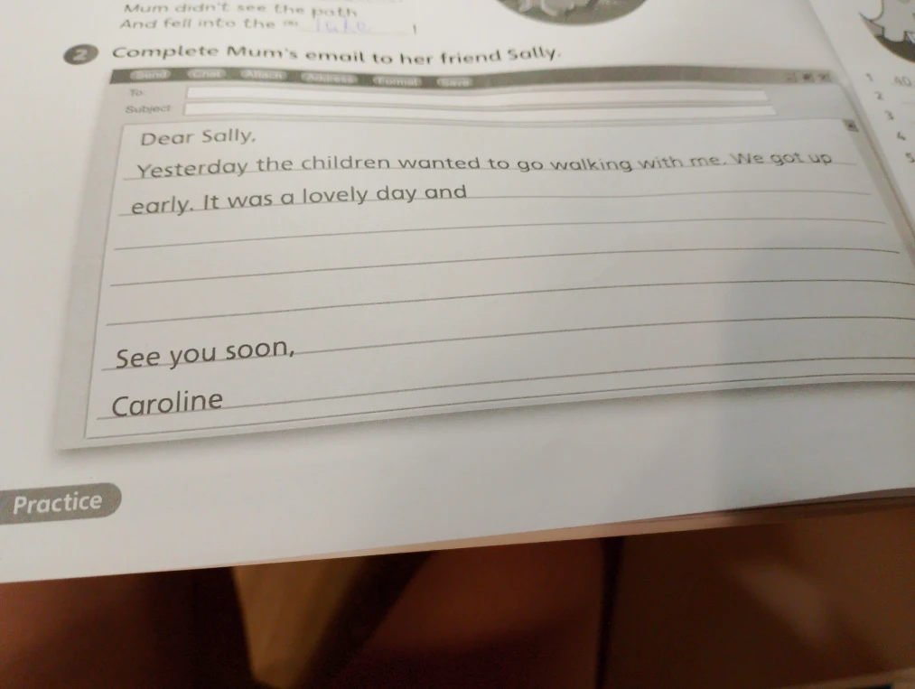 Complete Mum's email to her friend Sally.