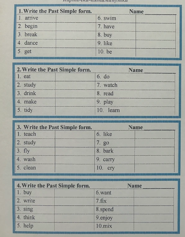 1. Write the Past Simple form.