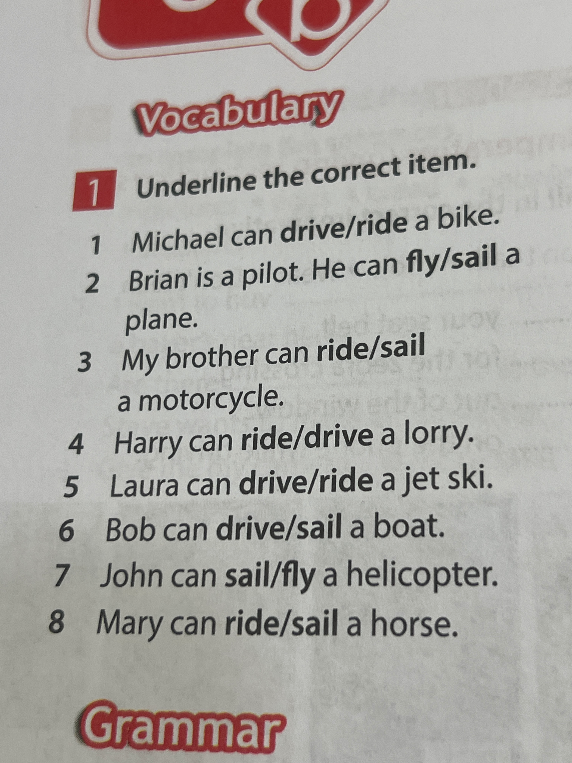 Underline the correct item.