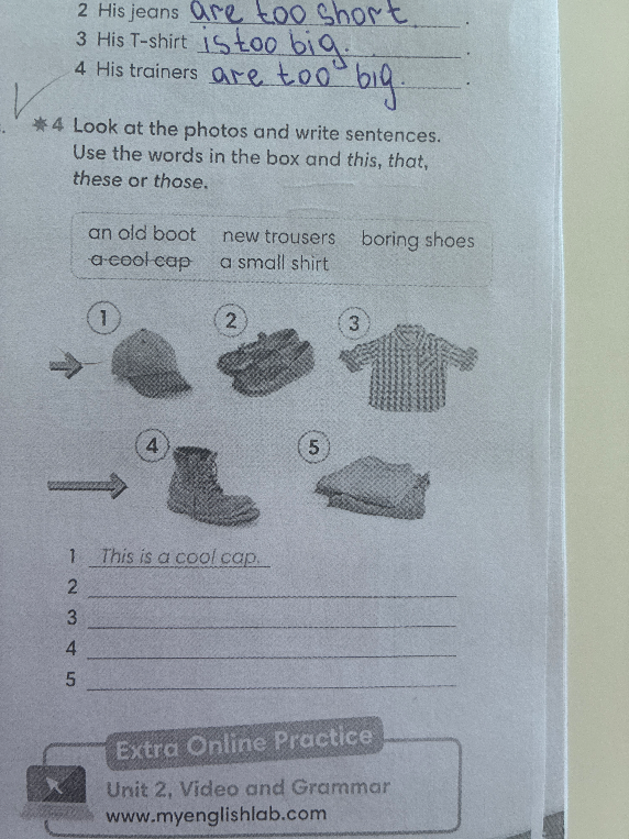 Look at the photos and write sentences. Use the words in the box and this, that, these or those.