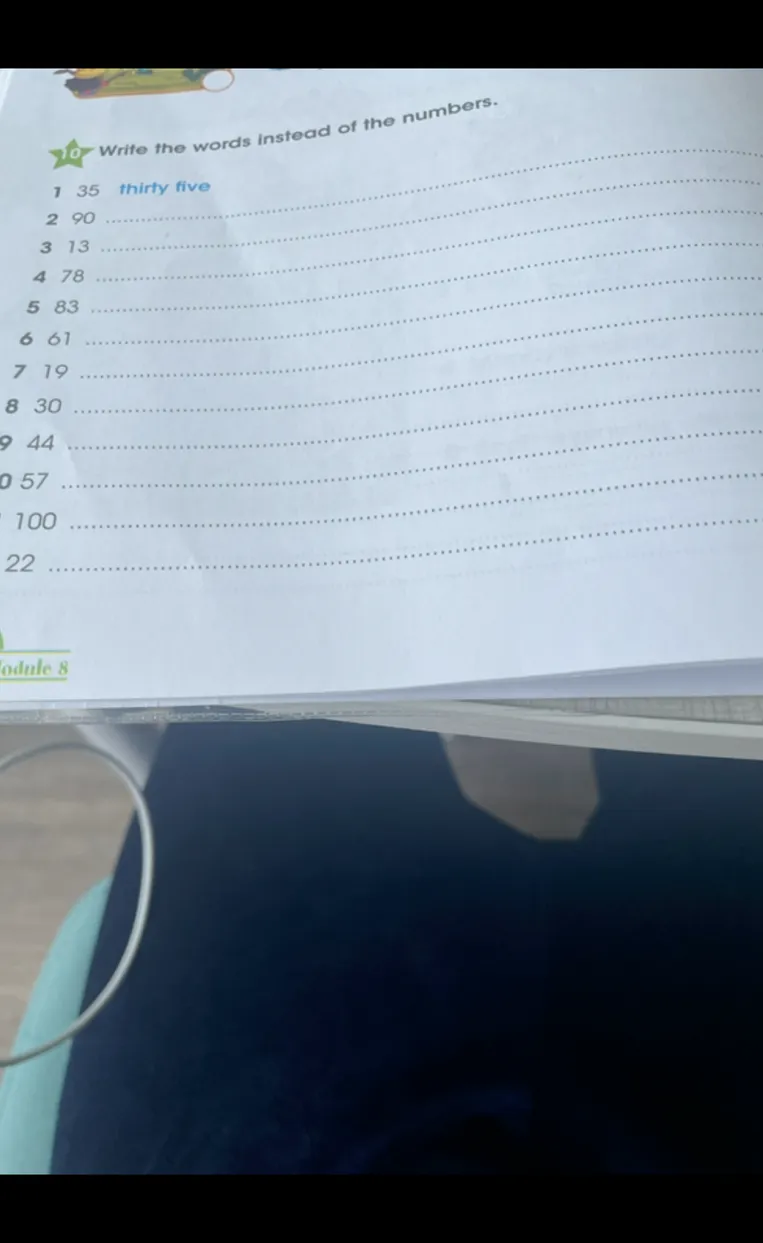 Write the words instead of the numbers.