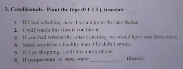 3. Conditionals. Point the type (0 1 2 3 ), translate