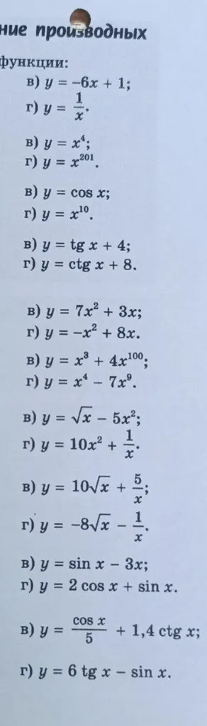 Найдите производные функций: в) y = -6x + 1; г) y = 1/x.