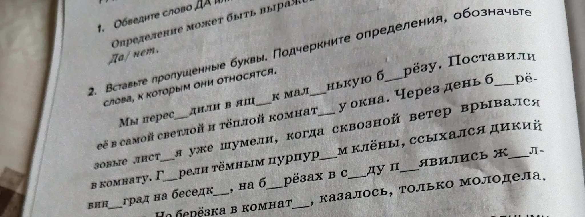 Вставьте пропущенные буквы. Подчеркните определения, слова, к которым они относятся.
