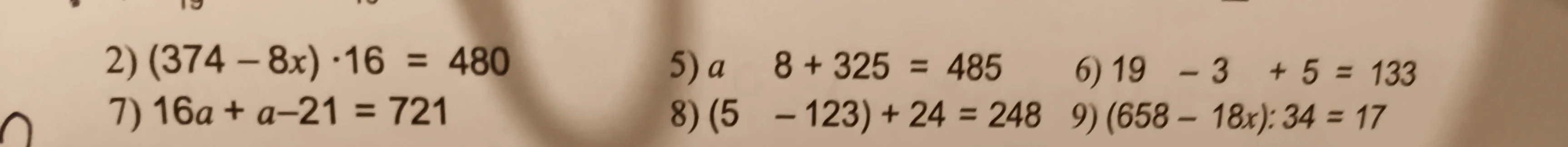 2) (374 - 8x) * 16 = 480