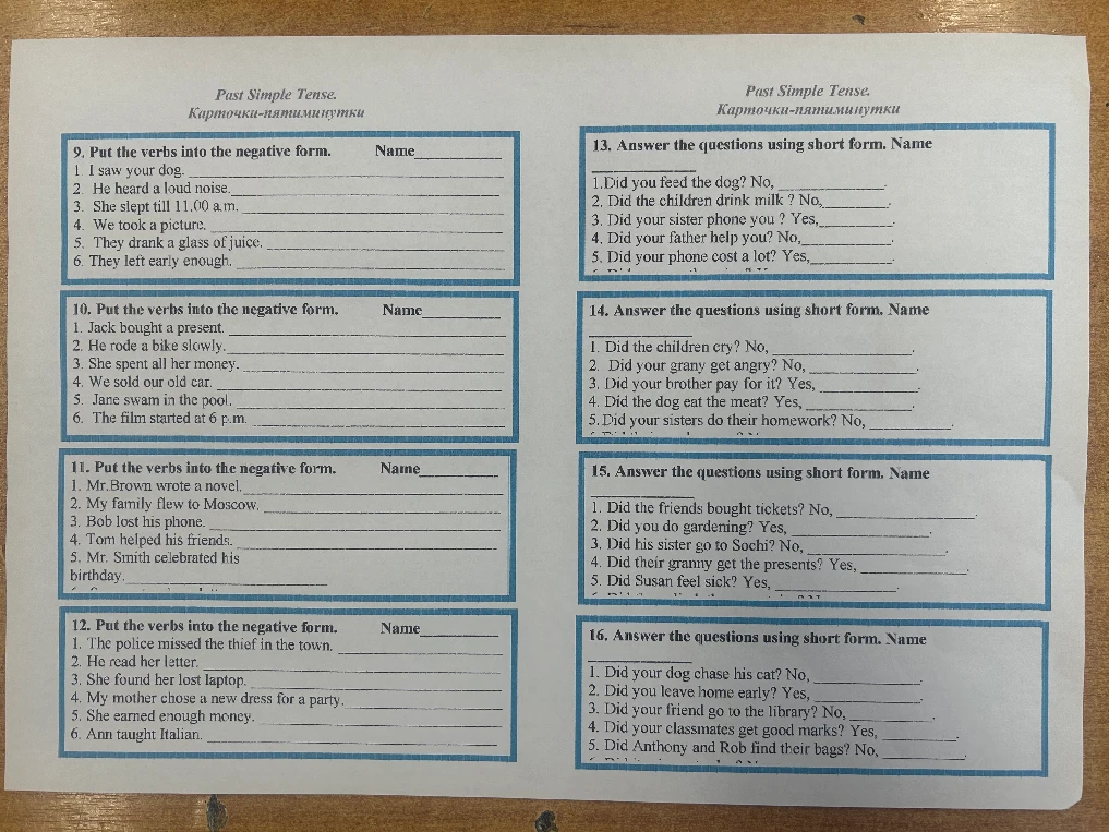 9. Put the verbs into the negative form
