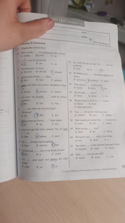 EXIT TEST (Modules 1-10) Grammar section correction.
