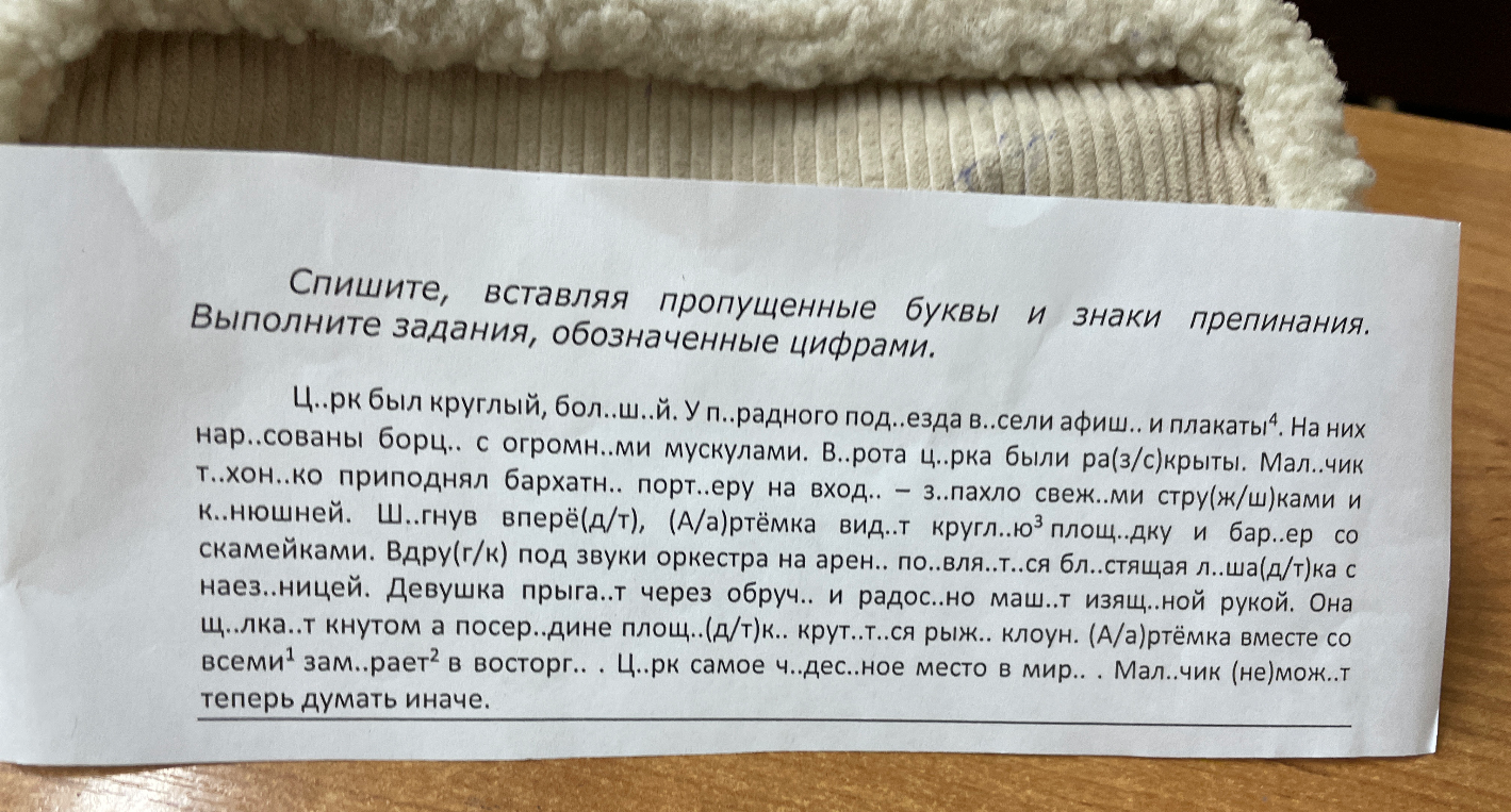 Спишите, вставляя пропущенные буквы и знаки препинания. Выполните задания, обозначенные цифрами.