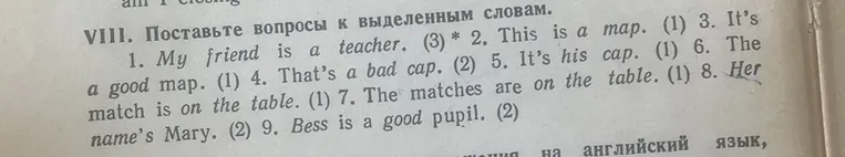 VIII. Поставьте вопросы к выделенным словам.