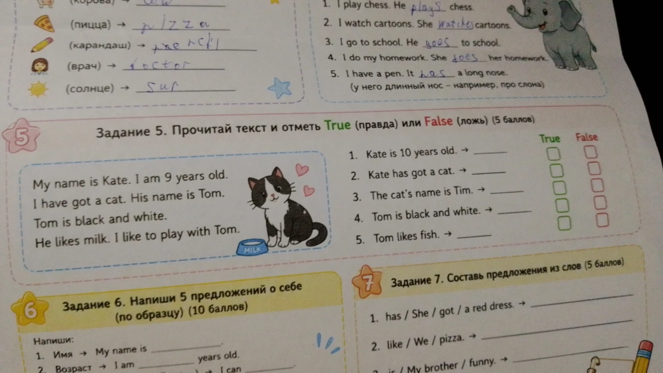 Задание 5. Прочитай текст и отметь True (правда) или False (ложь) (5 баллов)
