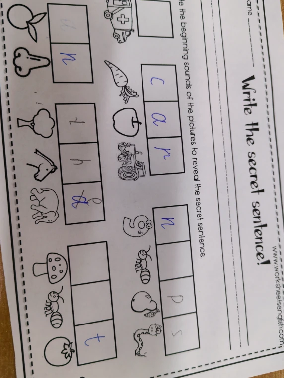 Write the beginning sounds of the pictures to reveal the secret sentence!