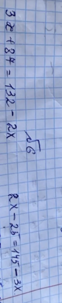 3x + 84 = 132 - 2x